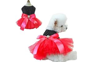Anelekor Black Polka Dot Dog Dress with D-Ring, Puppy Wedding Attire for Small Dog Girl,Cat Birthday Outfit, Red Tutu Party Dress for Kitten Chihuahua Yorkie Pomeranian (Black, X-Small)