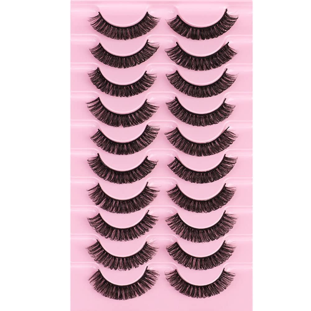 Eyelashes Russian Strip Lashes Natural Fluffy Wispy D Curly Effect Hybrid Strip Lashes Look Like Extensions 10 Pairs (D-03)