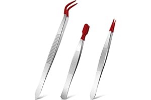 WLLHYF Tweezers with Rubber Tips Set Red Silicone Coated Flat Bent Pointed Tip Tweezer for Crafting Jewelry Eyelash Tool Applicator Industrial Sticker Long Tweezers 3 Pack