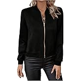Verdusa Women's Zip Up Lightweight Bomber Jackets Streetwear Faux Suede Long Sleeve Short Outerwear