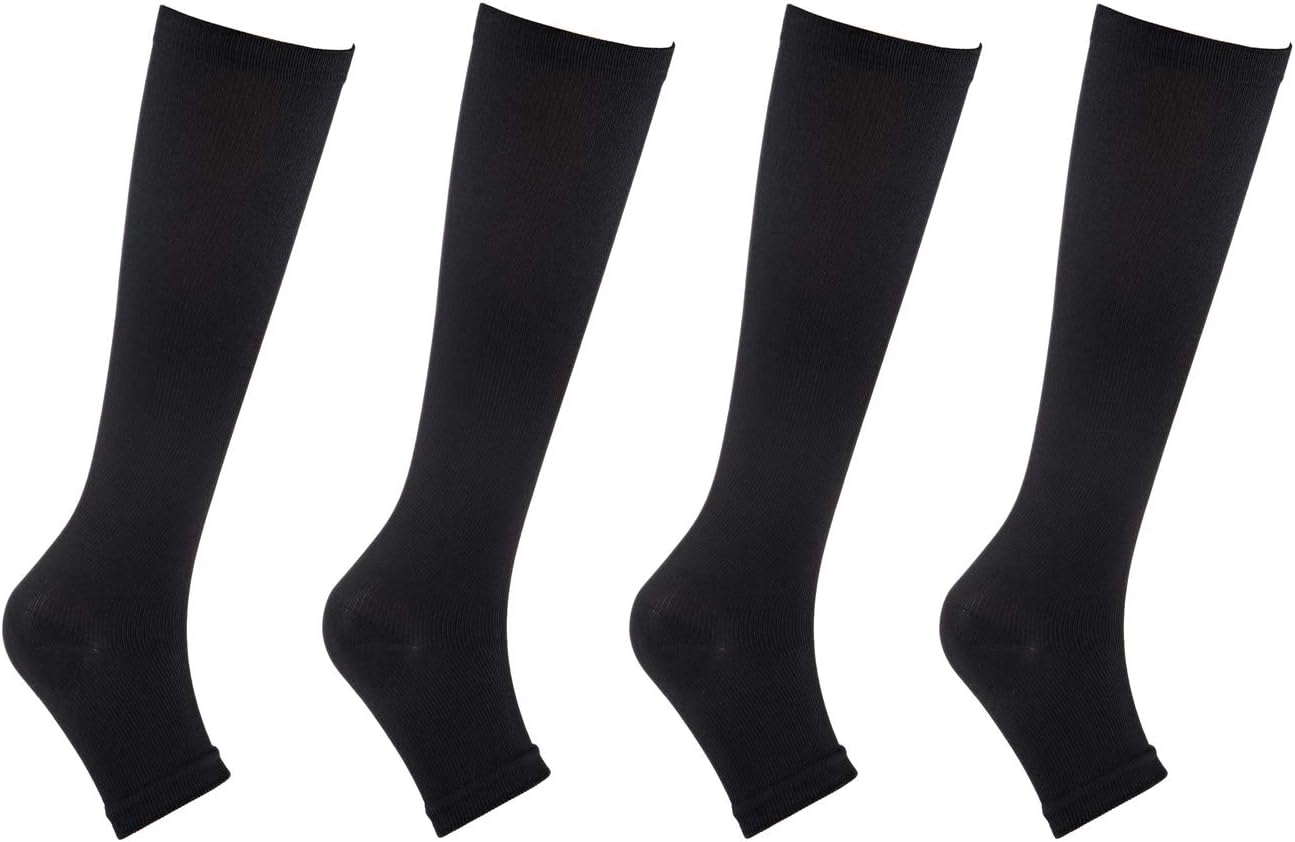2Pair Open Toe Compression Knee High Anti-Fatigue Sock Calf Support Stocking