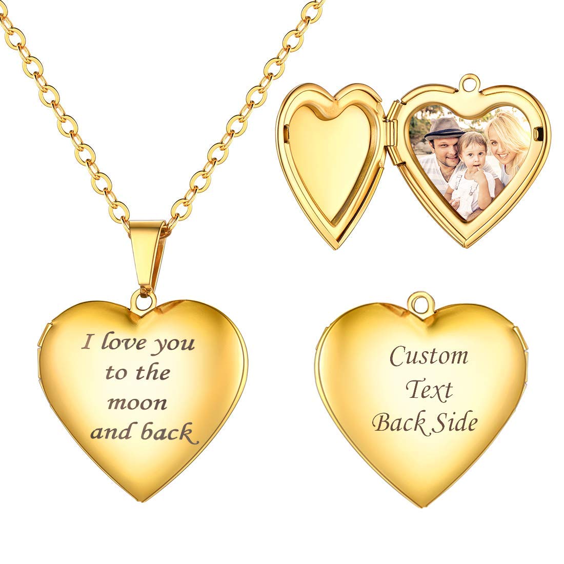 U7 Heart Photo Locket Necklace Personalised Keepsake Jewellery Gold