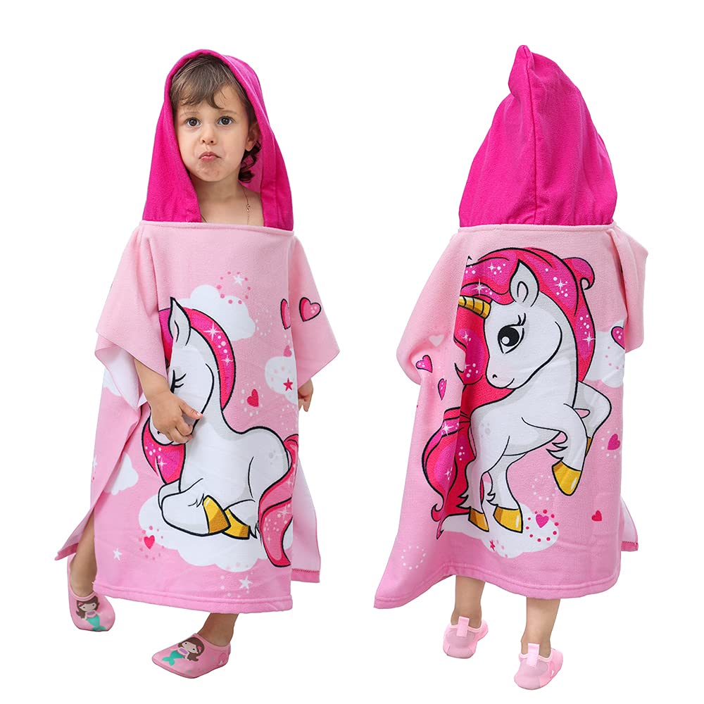 KAKU NANU Kids Poncho Hooded Towels 6-14 Years Old,Exquisite Pattern Beach Swimming Bath Towels with Hood for Boys Girls Children