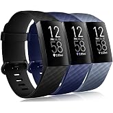 Wepro 3 Pack Bands Compatible with Fitbit Charge 4 Bands for Women Men | Compatible with Fitbit Charge 3 Bands,Soft Waterproof Breathable Sport Replacement Strap, Black, Navy Blue, Blue Gray, Large