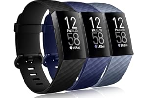 Wepro Band Compatible with Fitbit Charge 4 Bands for Women Men, Compatible with Fitbit Charge 3 Bands,Soft Waterproof Sport Replacement Strap, 3-Packs, Black, Navy Blue, Blue Gray, Large