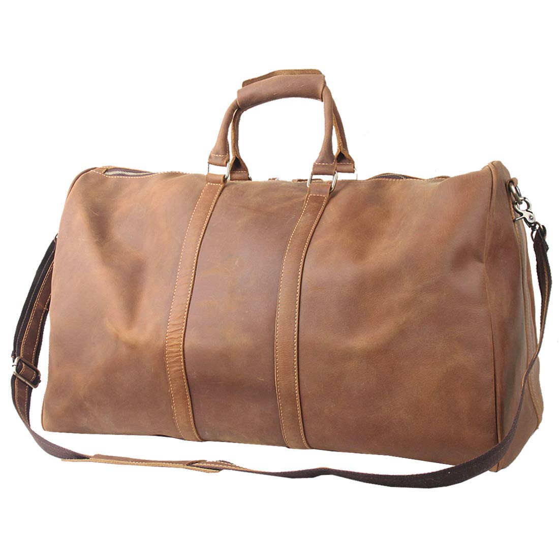 Akgoo 235cowhide Leather Duffel Bag For Men Overnight Weekender Travel Luggage Bags Handbag Holdall Brown