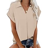 NILOINE Blouses for Women Dressy Casual Summer Tops Short Sleeve Shirts Business Flowy Work Blouse V Neck Tunic