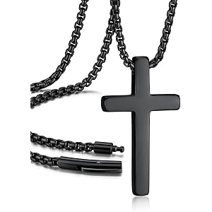 Richsteel Cross Necklace for Men Silver/Black/Gold Box Chain 16-24'' | Stainless Steel Mens Cross Necklaces, Waterproof Cross