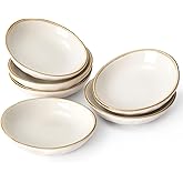 famiware Ocean Soy Sauce Dishes of 6, Oval Dipping Sauce Cups/Bowls/Dishes for Kitchen, 2.1oz Ceramic Small Bowls for Side Dish, Appetizers, Snacks, and Sushi, Dishwasher Safe, Vanilla White