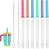 Guduling 6pcs Reduce Tumbler Straw Replacement, Spill-Proof Replacement Straw for 12oz, Clear Straws Reusable, Detachable Silicone Head with 2 Cleaning Brushes