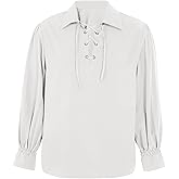 Karlywindow Men's Medieval Pirate Shirts Lace Up Stand Collar Wide Cuff Halloween Costume Shirt Tops
