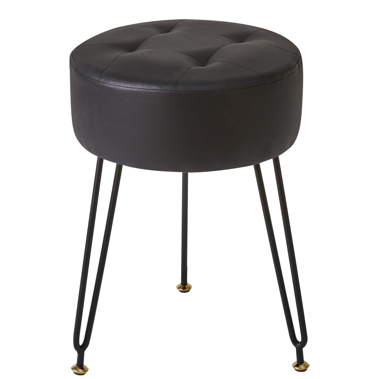 Photo 1 of IBUYKE Faux Leather Round Footrest Stool, Makeup Vanity Stool Side Table, PU Dressing Table Seat, Pouf Couch Stool, Golden Steel Legs, Black LG-31B
