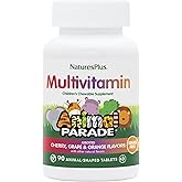 Natures Plus Animal Parade Sugar-Free Children's Multivitamin - Assorted Cherry, Grape & Orange Flavors - 90 Chewable Tablets - 45 Total Servings