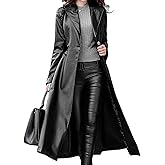 KOLAR CLUB Women's Trench Coat Leather Lambskin Long Overcoat Jacket Real Genuine Black-Red For Women