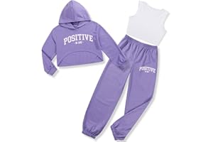 Zupora Girls 3 Piece Outfits Long Sleeve Hoodie Sweatshirt Crop Tank Sweatpants Set Athletic Sports Dance School 6-14