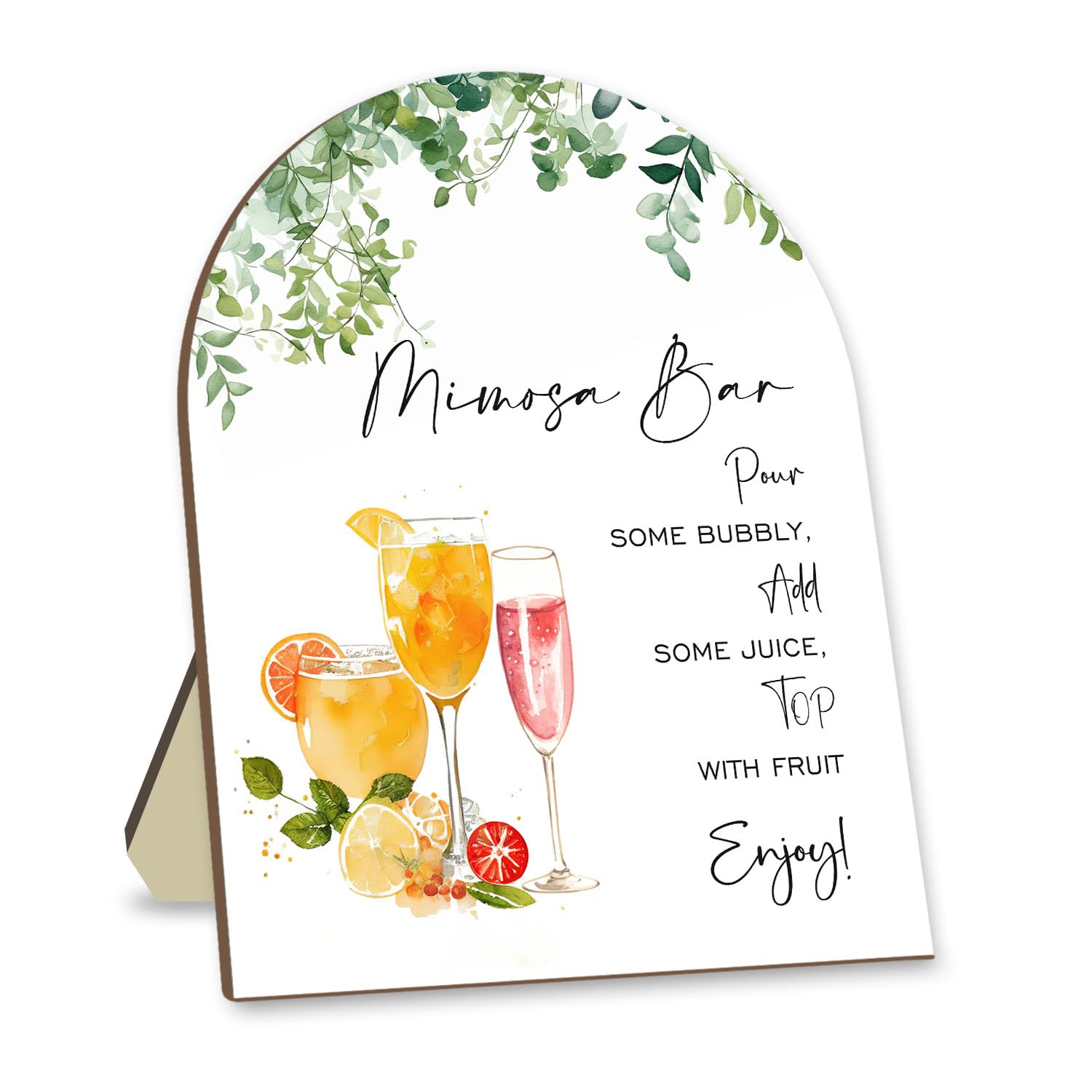 Photo 1 of ***FACTORY SEALED***Hatzelou Mimosa Bar Sign, Wooden Sign with Stand, Floral Decoration Baby Shower Sign, Baby Shower Welcome Sign, Party Decor Supplies