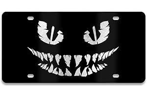 MCIAONE License Plate Evil Smile Front License Plate Cover, Monster Smile Face Aluminum Decorative Licenses Plates, Novelty Vanity Tag, Car Decor Accessory with 4 Holes, 6×12 inch Metal Car Plates Decor