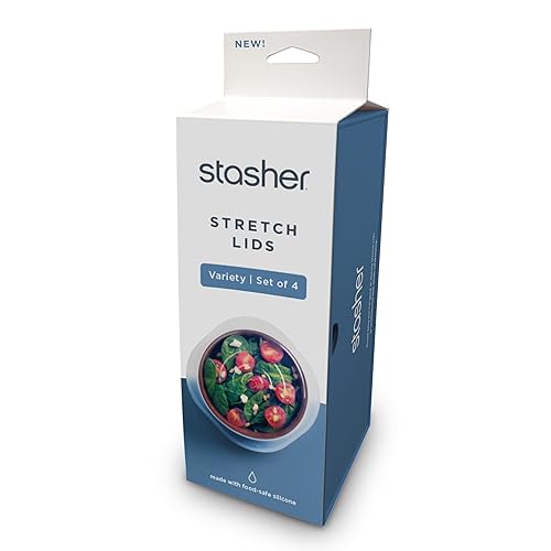 Stasher Premium Reusable Silicone Stretch Lids Variety 4-Pack, Clear, 9, 6.5, 4.5, 2.5, Airtight Seal, Food Container Covers, BPA Free, Leak-free, Dishwasher Safe, Microwave Safe, Eco-Friendly