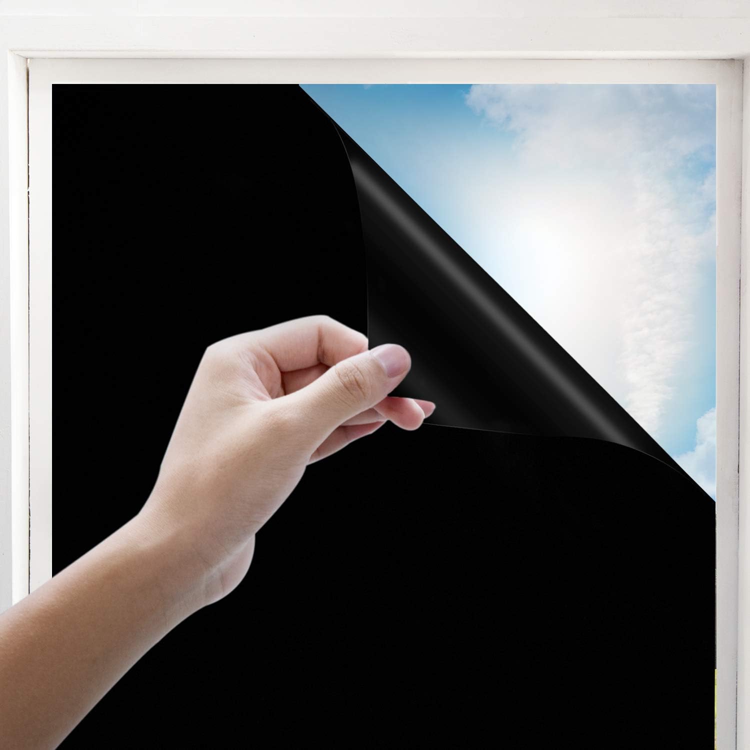 Rhodesy Total Blackout Opaque Window Film, Anti UV Heat Control Sun Blocker, Privacy Darkening Room Removable 100% Light For Home, Black, 45 x 200 cm(17.7 x 78.7 inch) (35.4 inch)