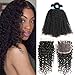 BLY 7A Mongolian Kinky Curly Human Hair 3 Bundles 10/12/14 Inch with 4x4 Lace Closure 10 Inch Unprocessed Hair Weave Weft for Black Women Natural Color