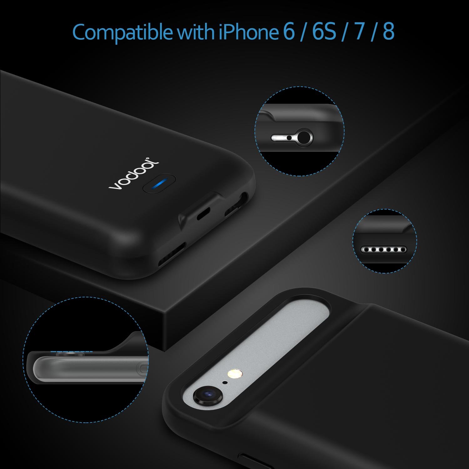 iPhone 8/7/6S/6 Battery Case, Vodool 3000mAh Rechargeable Protective Charging Pack Juice Bank for Apple iPhone 8 & 7, Extended Portable Charger Case Ultra Slim (4.7\