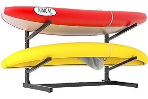 FLIXELIO Kayak Storage Rack for 2 Kayaks, Freestanding Kayak Rack with Wheels, Metal Indoor Kayak Stand, Heavy Duty Garage Storage Rack for Kayaks,Canoes,SUP,Paddle Board and Surfboards