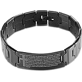 Bestdays Men's Vintage Stainless Steel Black Cross Silver English Bible Lords Prayer Religious Link Wrist Bracelet (Cross Left, 8.3 inch, black)