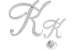 SINNKY A-Z Woman’s Letter Initial Brooch Pins, Silver Clear Crystal Rhinestone Breastpins Letter Stocking Pins 2size/package