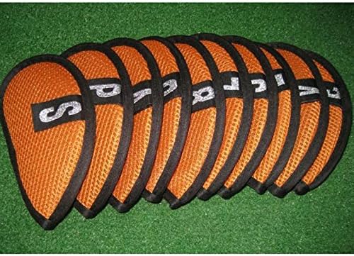 High Class Breathable Mesh Cloth Golf Iron Headcovers, Set of 10 PCS , Obvious Number Outside, Red Blue Orange Silver Optional (Orange)