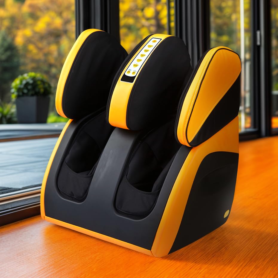 GLOBAL RELAX | VITALZEN PLUS Electric Massager for Feet, Legs, Thighs and Knee | Yellow I 3 Intensities and Massage Modes I Compression I Heat | Pain Relief | Relaxation