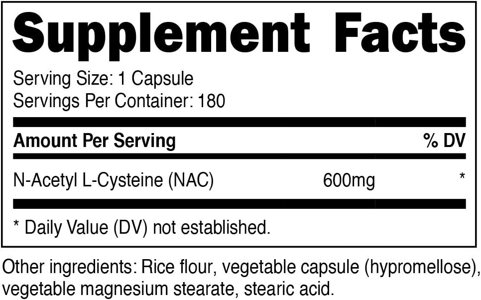 Nutricost N-Acetyl L-Cysteine (NAC) 600mg, 180 Capsules - Veggie Caps, Non-GMO, Gluten Free: Health & Personal Care