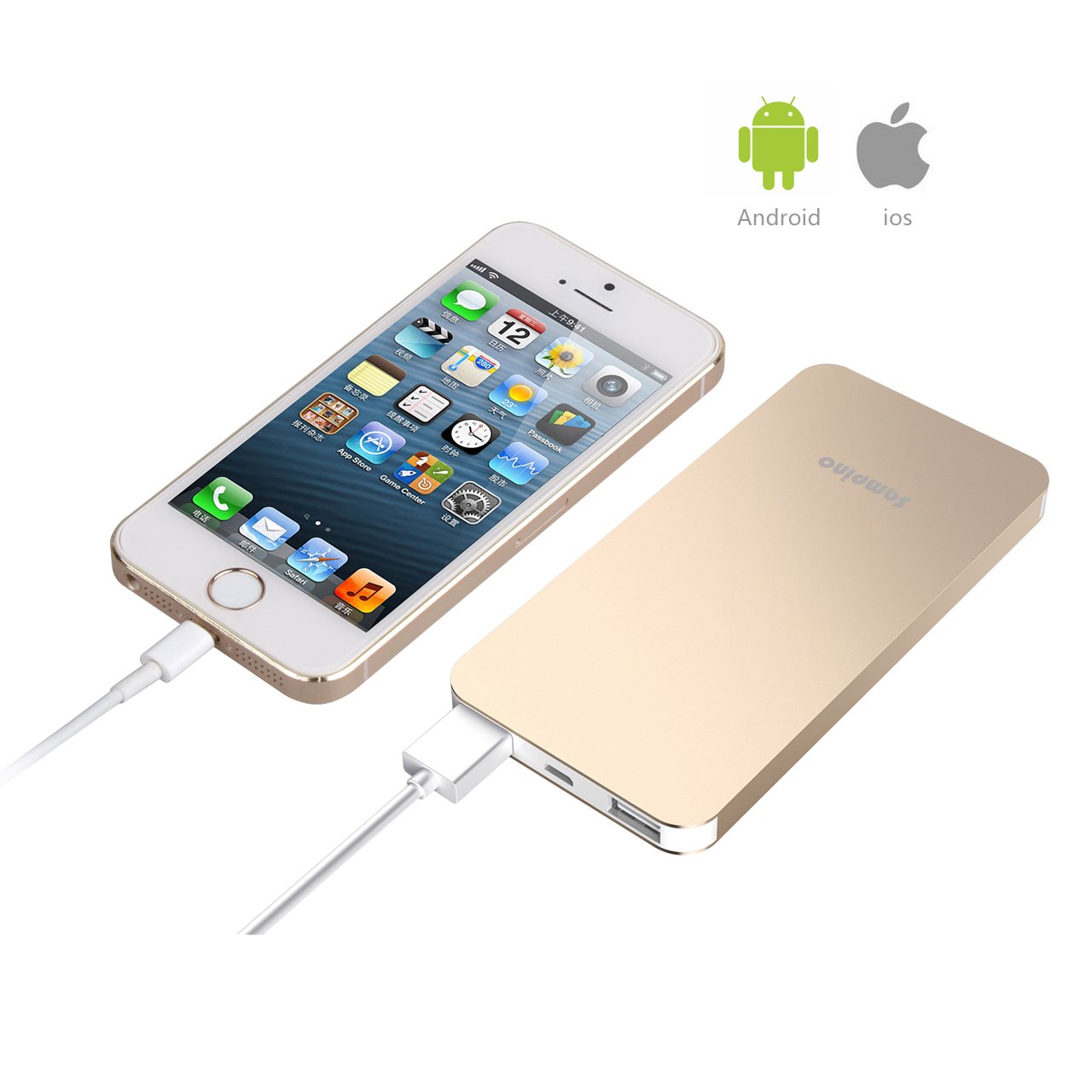 Sampino 6200 mAh Phone Charger Battery for iPhone or Android Pokeman,1.0/2.1A Output External Battery Power Bank Dual USB Ports for iPhone iPad Samsung Blackberry Microsoft HTC Portble DVD (Gold)