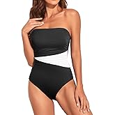 Holipick Women Tummy Control One Piece Swimsuits Strapless Bandeau Bathing Suits Slimming Halter Swimwear