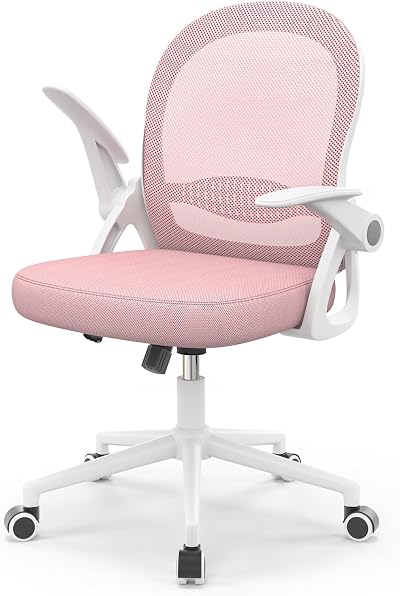 nasPaluro Pink Ergonomic Office Chair Mesh Back Flip Armrests Lumbar Support
