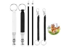 YENOVO Dog Whistle, 2 Pcs Recall Dog Training Whistles, Dog Whistle to Stop Barking Neighbors Dog, Adjustable Ultrasonic Silent Dog Whistle with Lanyard and Elastic Wrist Strap (Black and White)