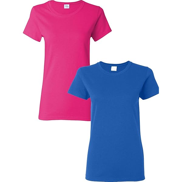 Gildan Manga Casquillo Pesada Con Cuello Redondo Para Mujer, Paquete De 2, Zafiro-margarita, Talla L, Zafiro-margarita
