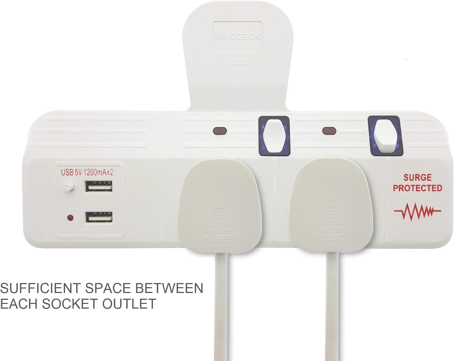 Innoteck 2Way Individual Switched Wall Socket Adaptor Neon Indicator ...