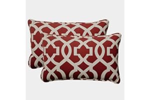 Pillow Perfect Trellis Indoor/Outdoor Accent Throw Pillow, Plush Fill, Weather, and Fade Resistant, Lumbar - 11.5" x 18.5" , Red/Ivory New Geo, 2 Count