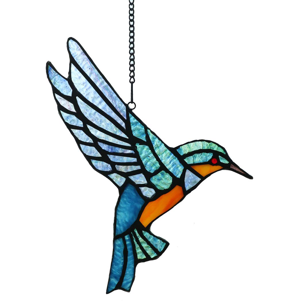 Tokira Kingfisher Suncatcher For Garden Fence Large, Tiffany Style Stained Glass Bluebird For Window, Hanging Sun Catcher Ornament Craft Panel Gift for Kids, LS1001 23 X 16.5 CM