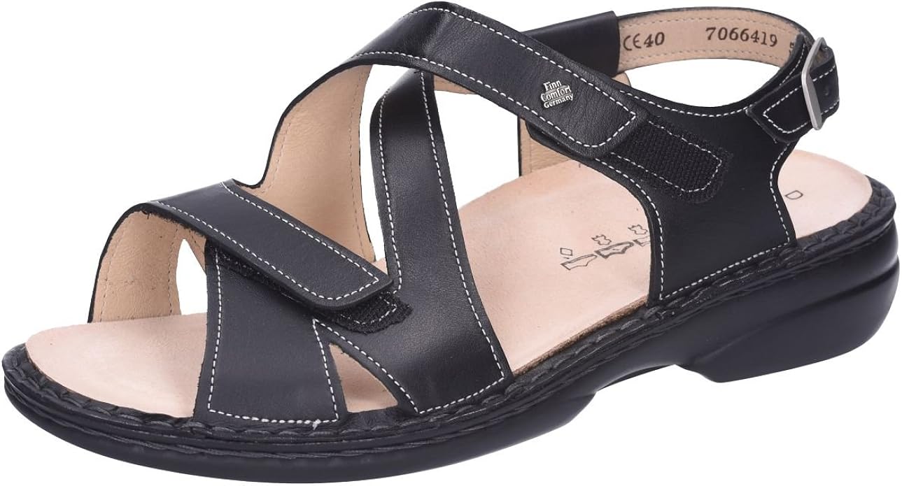 Amazon.com | Finn Comfort Womens Leawood-S (36 M EU, Black Smooth Leather) | Sandals