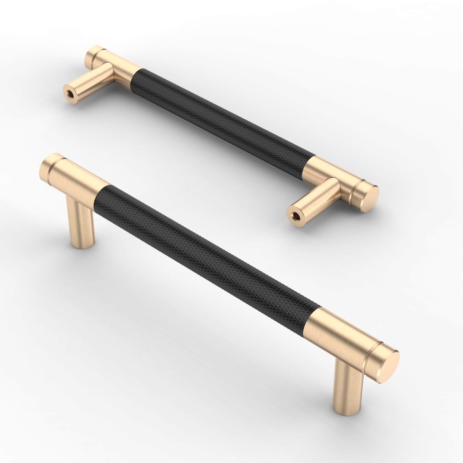 Asidrama 10 Pack 5 Inch(128mm) Matte Black Cabinet Pulls Knurled Cabinet Handles Gold Cupboard Handles Kitchen Cabinet Hardware for Cupboard Drawer Pulls Image