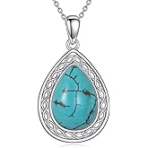 ZPMMPZ Natural Turquoise Necklace 925 Sterling Silver Teardrop Pendant Celtic Knot Jewelry Gifts for Women