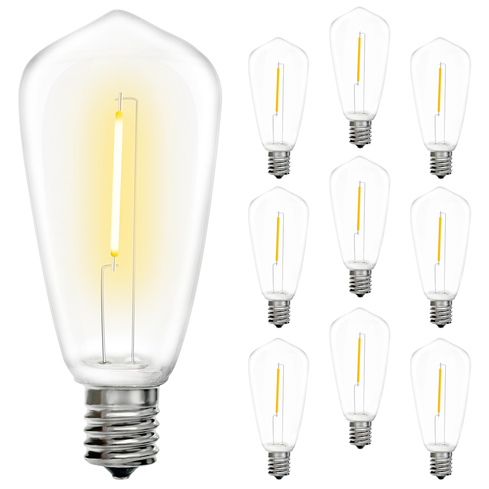 Photo 1 of 10 Pack LED String Light Bulbs, 0.6 Watt Shatterproof Dimmable Replacement Bulbs ST40 E17 Clear Plastic Light Bulbs for Outdoor Patio String Lights, E17/C9 Intermediate Screw Base Bulb, Warm White