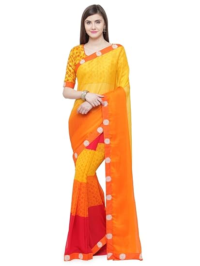 Orange Georgette Embellished Saree (SHAMA6661SSSR004T_Orange)