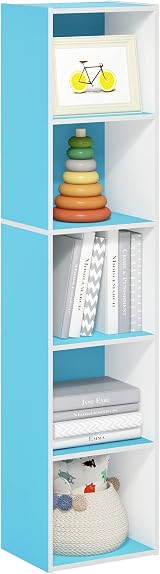 Furinno PASIR 5-Tier Book Shelf Open Shelves 9 x 12 x 52 Light Blue White