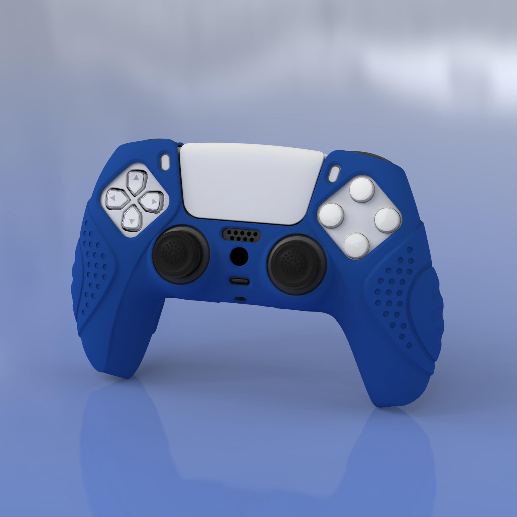 eXtremeRate PlayVital Guardian Edition Blue Ergonomic Soft Anti-Slip Controller Silicone Case Cover for ps5, Rubber Protector Skins with Black Joystick Caps for ps5 Controller
