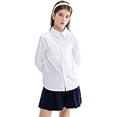 maoo garden Girls White School Uniform Shirt Long Sleeve Blouse Button Down Blouse