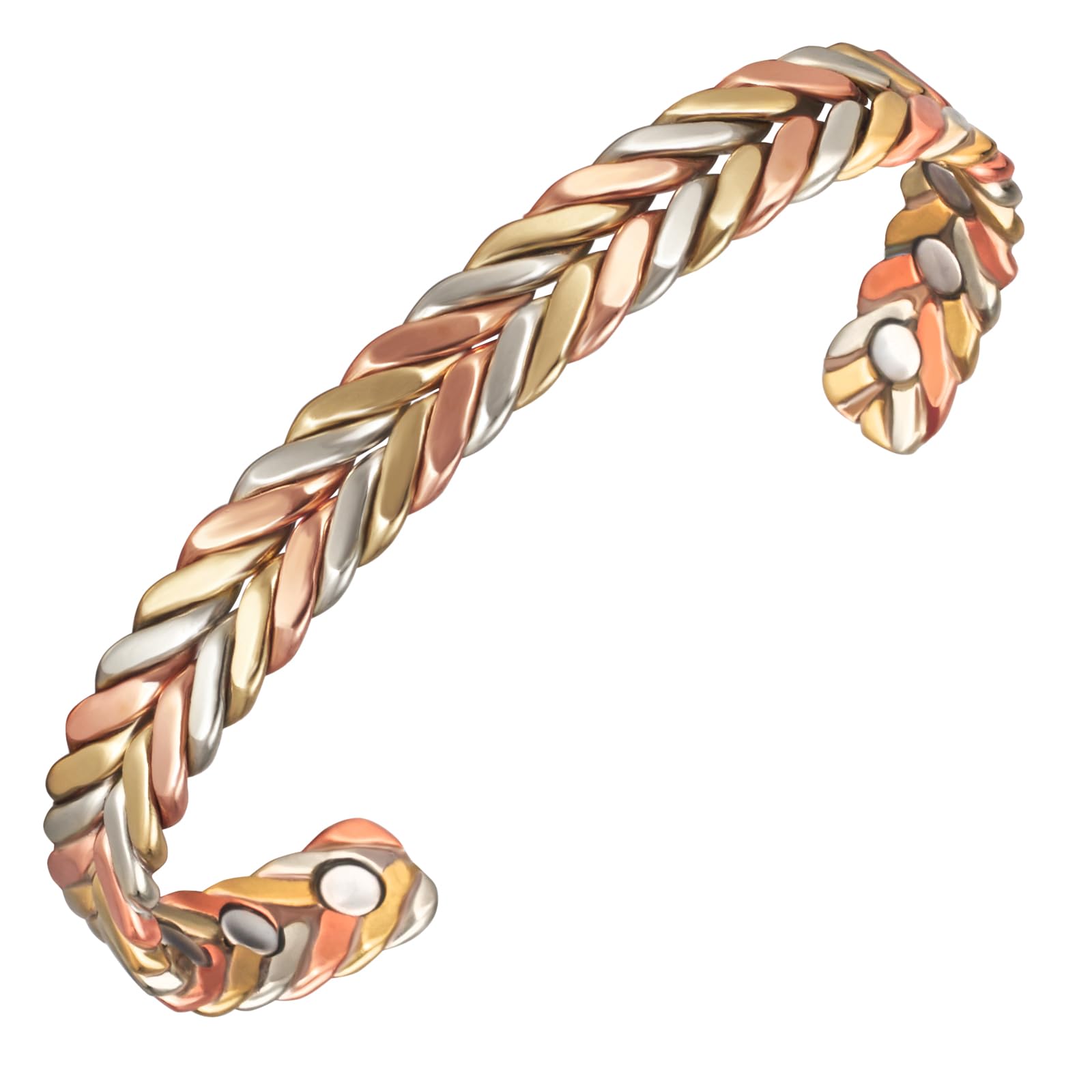 EnerMagiX Copper Magnetic Bracelets for Women, 6.5'' Tri Tone Braided Bangle