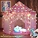 Windpnn Kids Play Tent, Pink Princess Castle Play House, Large Light Up Playhouse with Remote LED Twinkle Star Light, Top Toy Gift Ideas for Girls Boys Toddlers Baby (55