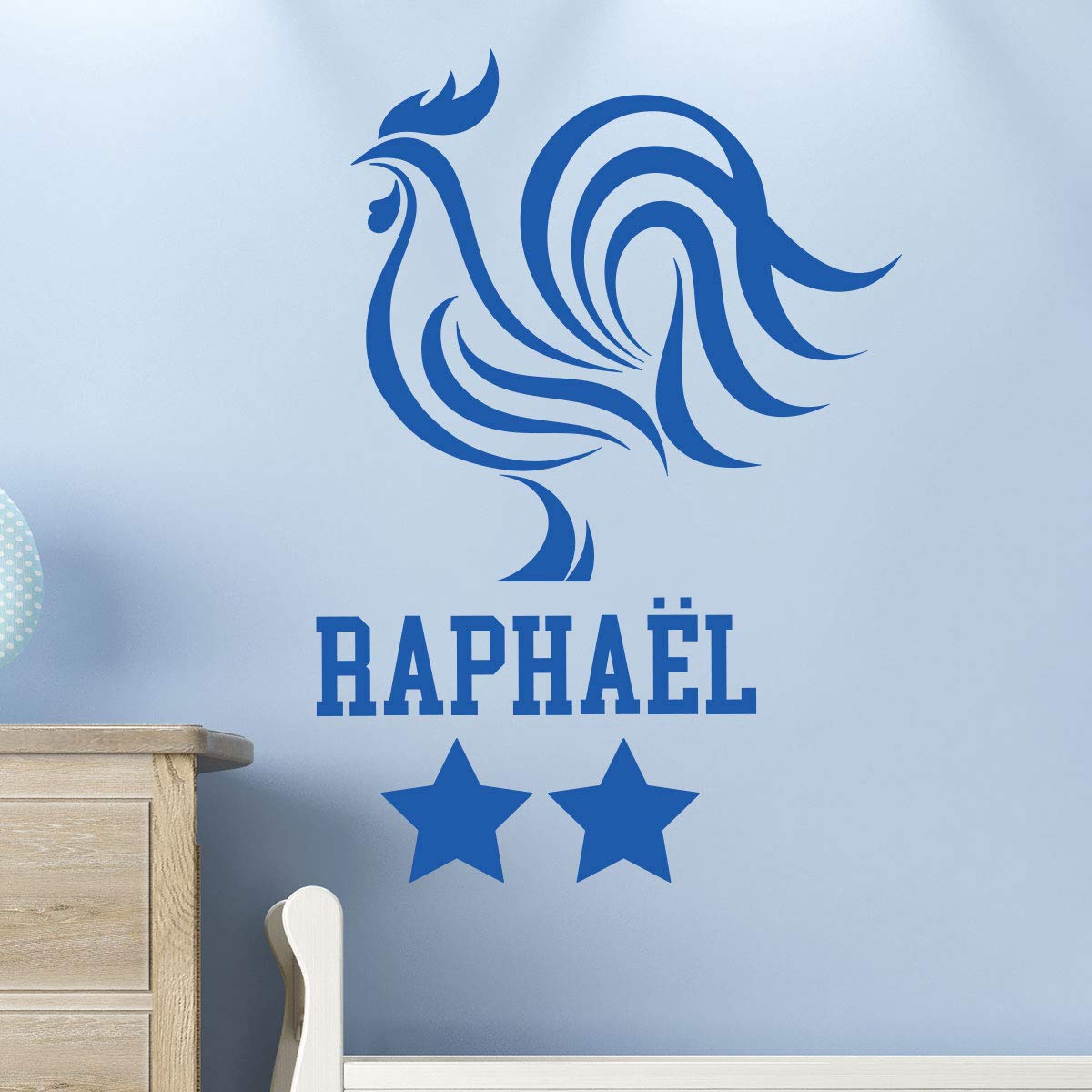 Personalised Name Stickers | French Championship Wall Sticker - Children's Room Wall Decoration | 2 Sheets of 30 x 30 cm and 60 x 25 cm - Navy Blue